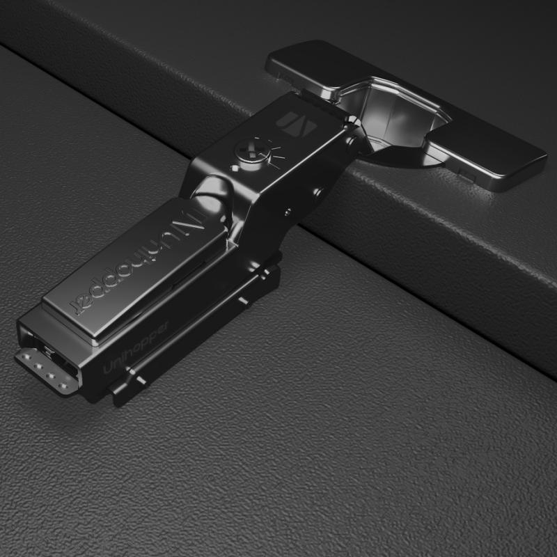 Полунакладная петля UNIHOPPER HUTTON с регулируемым доводчиком, с линейной планкой, 45мм, черный никель