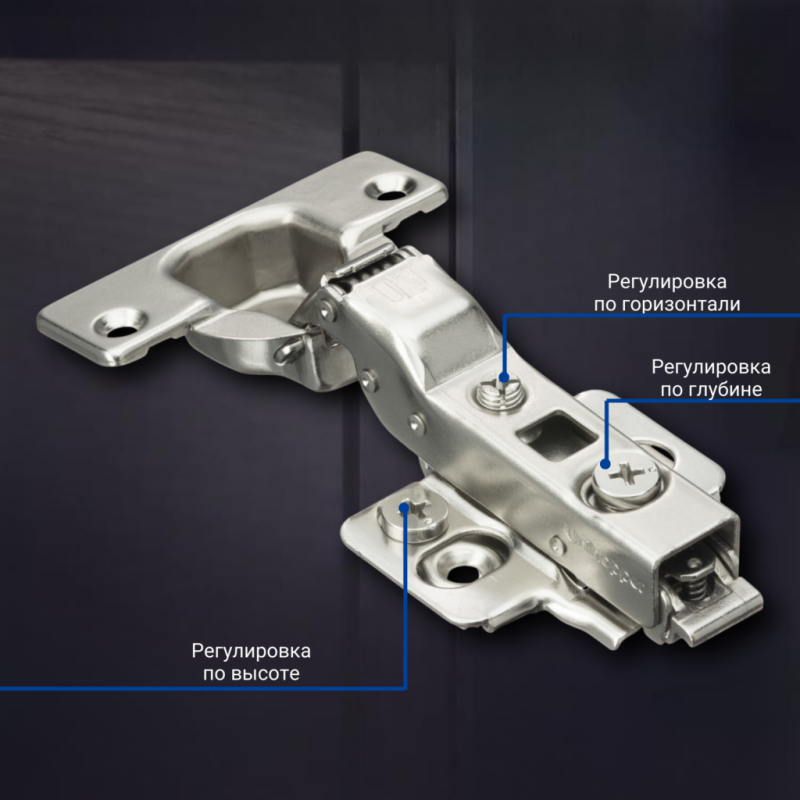 Полунакладная 3D петля UNIHOPPER с доводчиком, 52мм, с декоративной накладкой