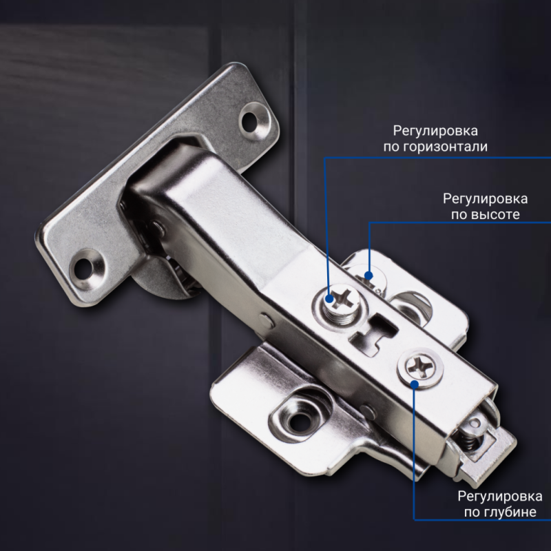 Угловая 45° 3D петля UNIHOPPER с доводчиком, 52мм, с декоративной накладкой