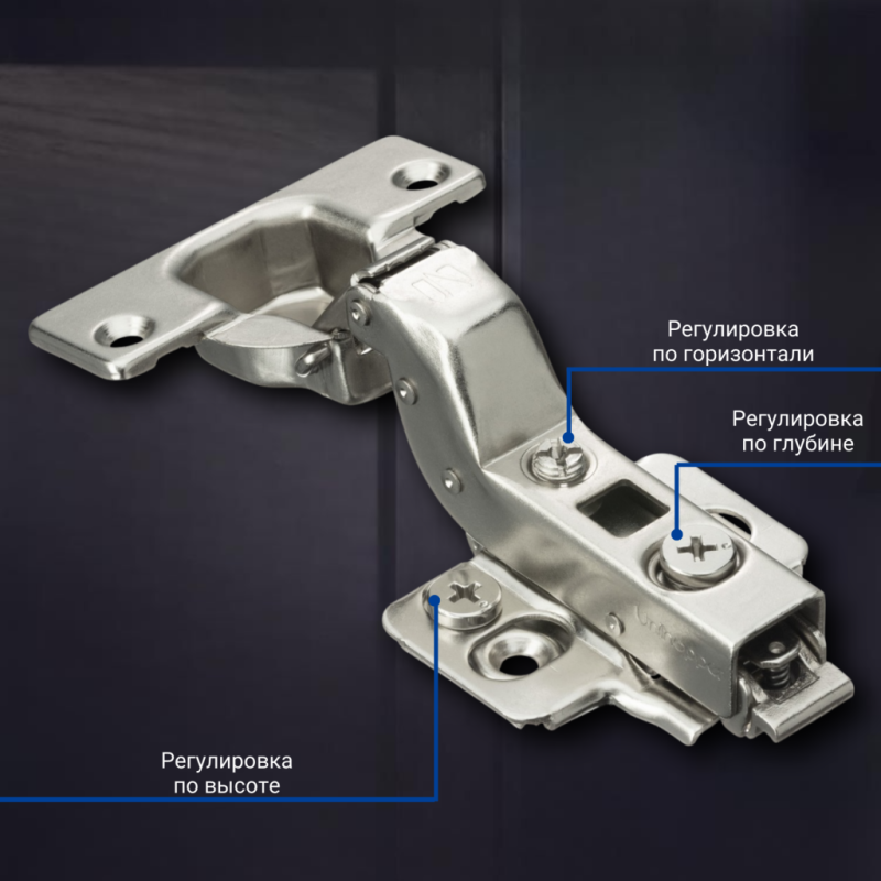Вкладная 3D петля UNIHOPPER с доводчиком, 52мм, с декоративной накладкой