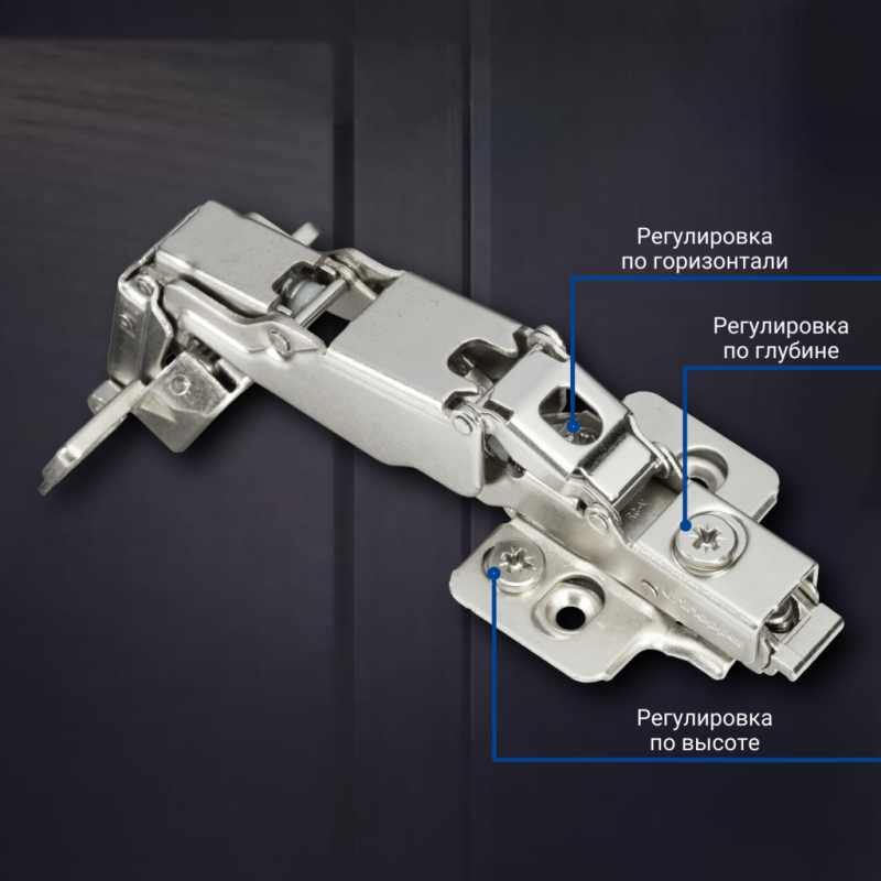 Угловая 165° 3D петля UNIHOPPER с доводчиком, 45мм, с декоративной накладкой