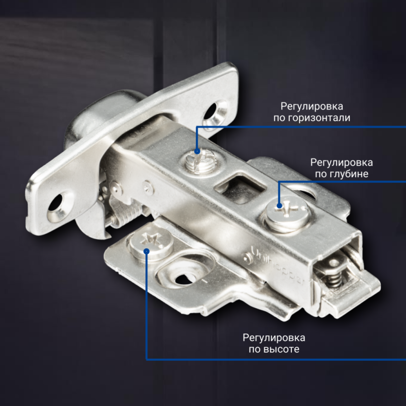 Накладная 3D петля UNIHOPPER с доводчиком, 48мм, с декоративной накладкой