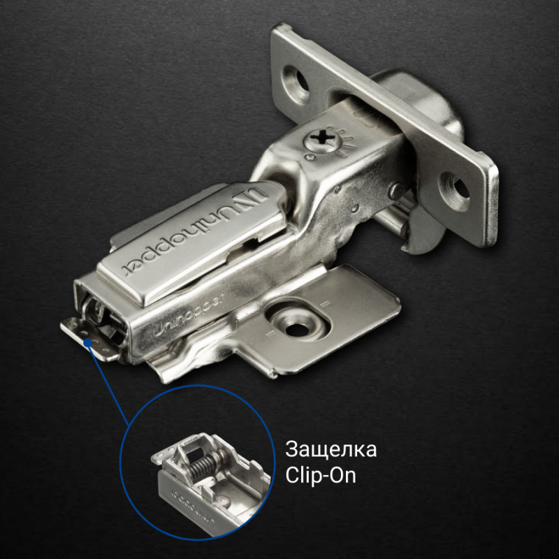 Полунакладная 3D петля UNIHOPPER HUTTON с регулируемым доводчиком, 45мм, с декоративной накладкой, никель