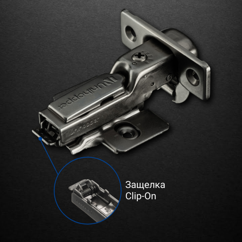 Полунакладная 3D петля UNIHOPPER HUTTON с регулируемым доводчиком, 45мм, с декоративной накладкой, черный никель