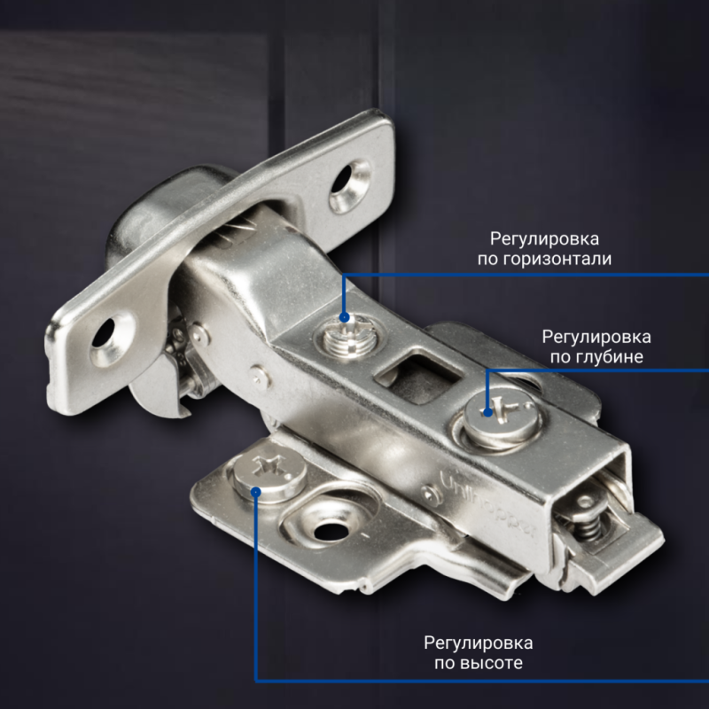 Полунакладная 3D петля UNIHOPPER с доводчиком, 45мм, с декоративной накладкой