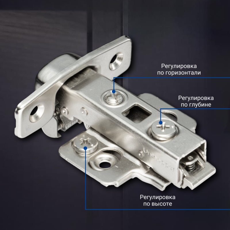 Накладная 3D петля UNIHOPPER с доводчиком, 45мм, с декоративной накладкой