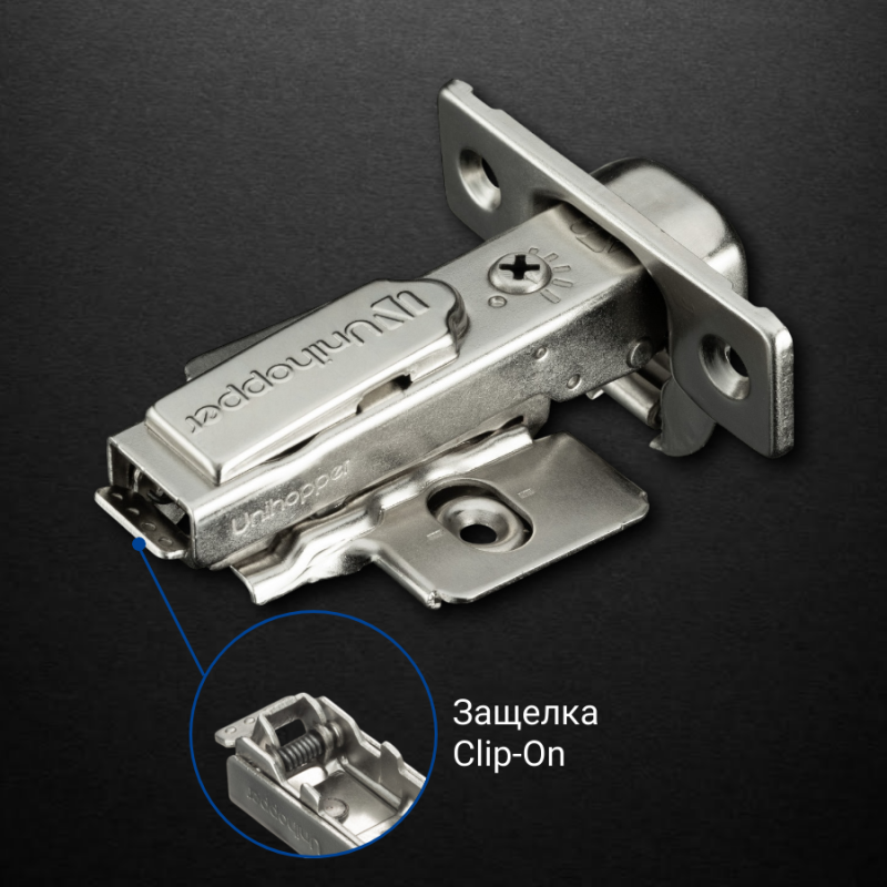 Накладная 3D петля UNIHOPPER HUTTON с регулируемым доводчиком, 45мм, с декоративной накладкой, никель