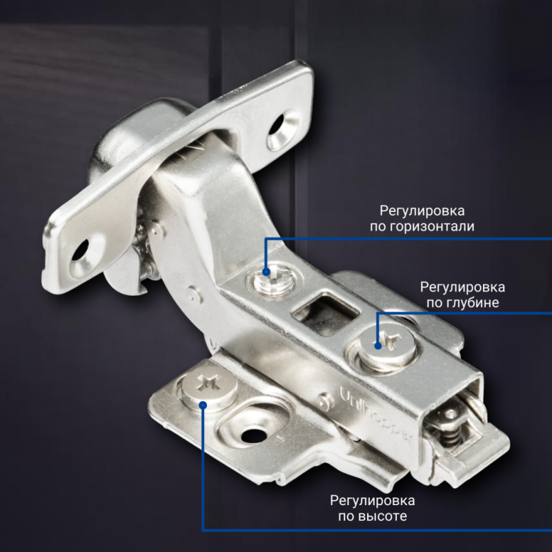 Вкладная 3D петля UNIHOPPER с доводчиком 48мм, с декоративной накладкой