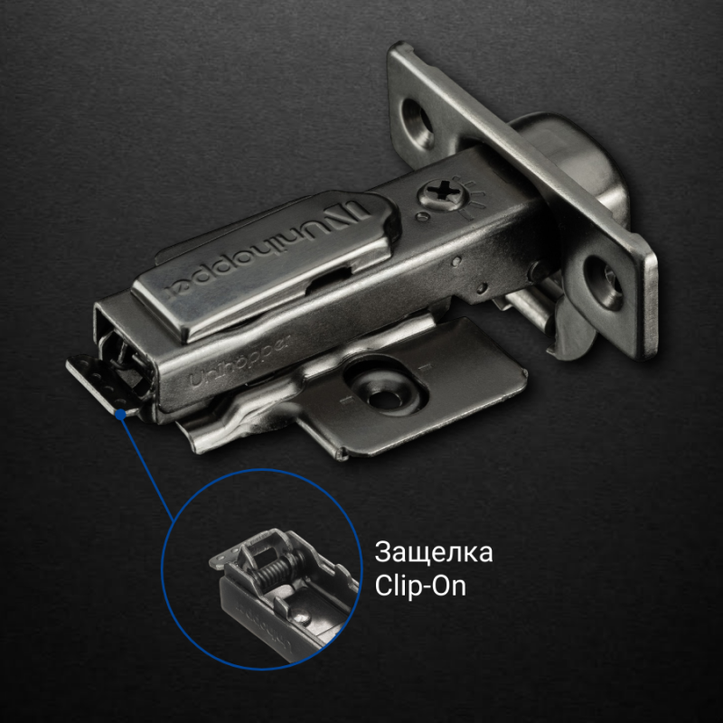 Накладная 3D петля UNIHOPPER HUTTON с регулируемым доводчиком, 45мм, с декоративной накладкой, черный никель