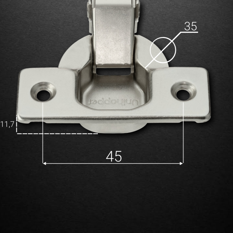Накладная петля UNIHOPPER HUTTON с регулируемым доводчиком, с линейной планкой, 45мм, никель