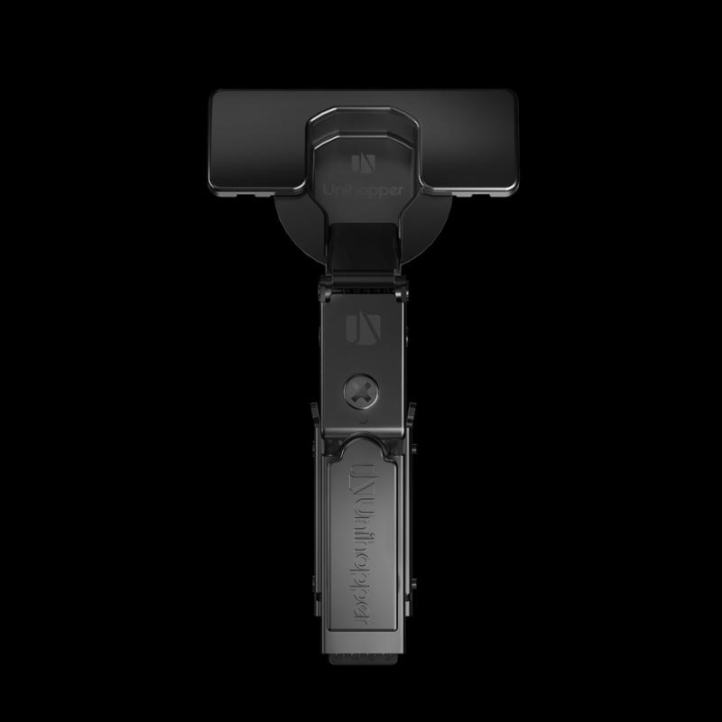 Полунакладная петля UNIHOPPER HUTTON с регулируемым доводчиком, с линейной планкой, 45мм, черный никель