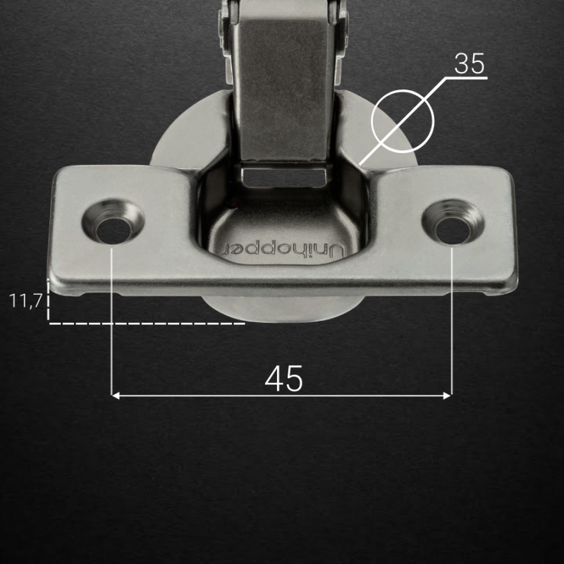 Накладная 3D петля UNIHOPPER HUTTON с регулируемым доводчиком, 45мм, с декоративной накладкой, черный никель