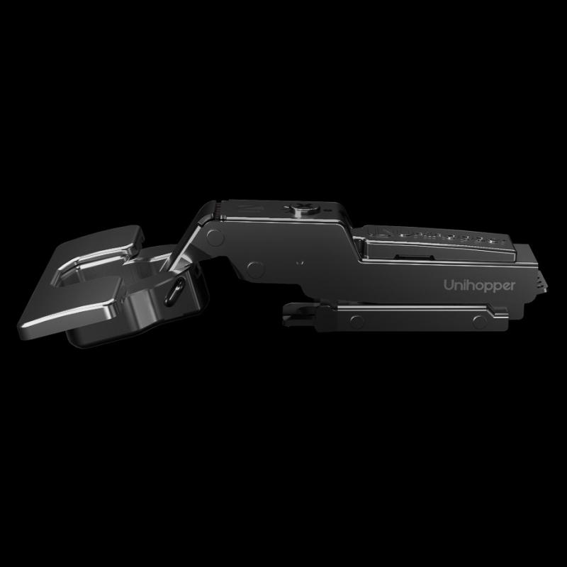 Полунакладная петля UNIHOPPER HUTTON с регулируемым доводчиком, с линейной планкой, 45мм, черный никель