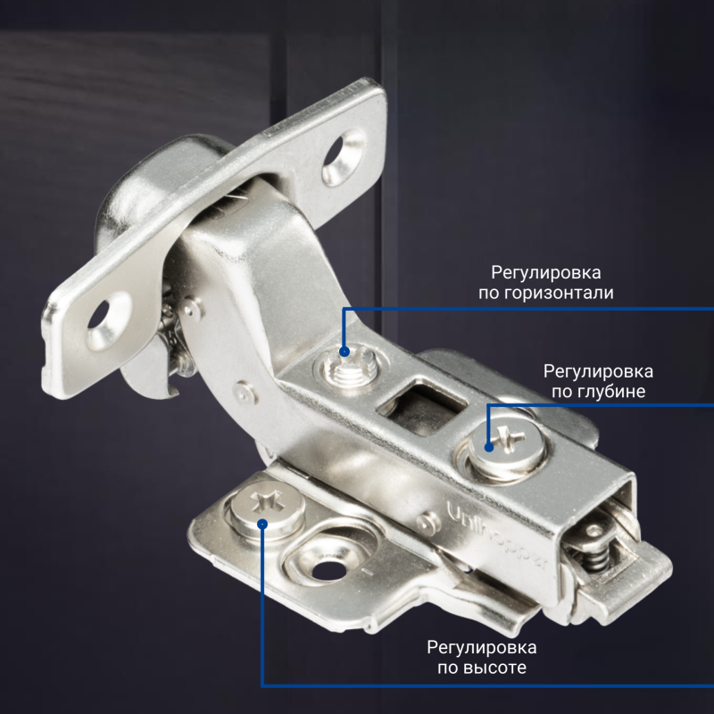 Вкладная 3D петля UNIHOPPER с доводчиком, 45мм, с декоративной накладкой