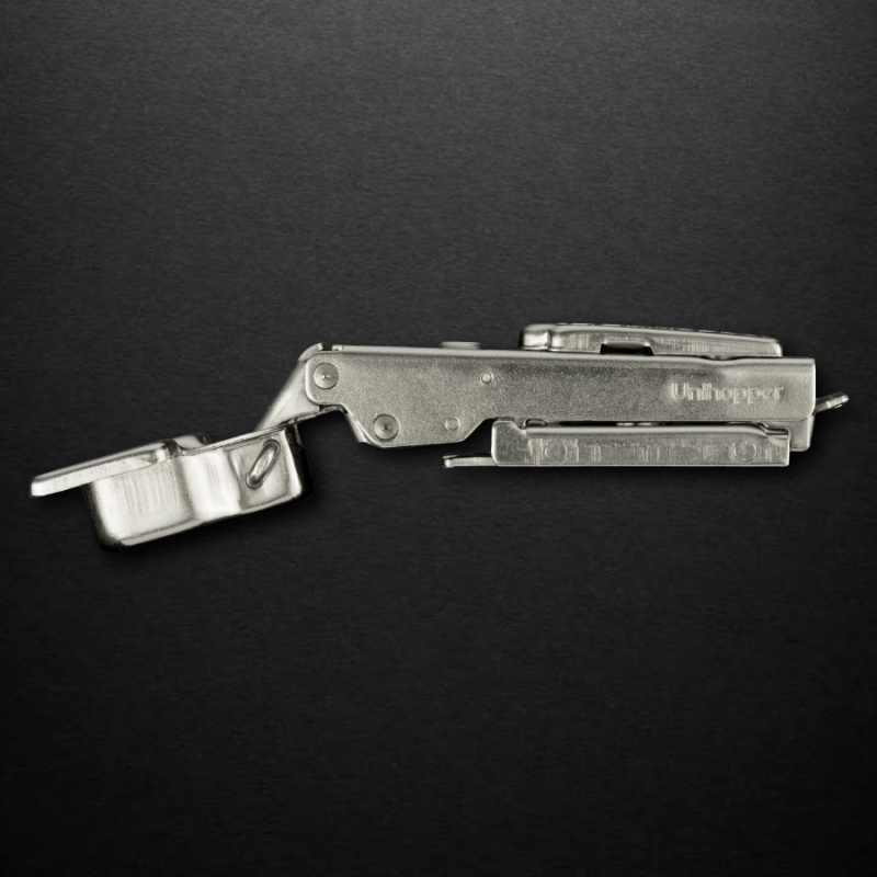 Накладная петля UNIHOPPER HUTTON с регулируемым доводчиком, с линейной планкой, 45мм, никель