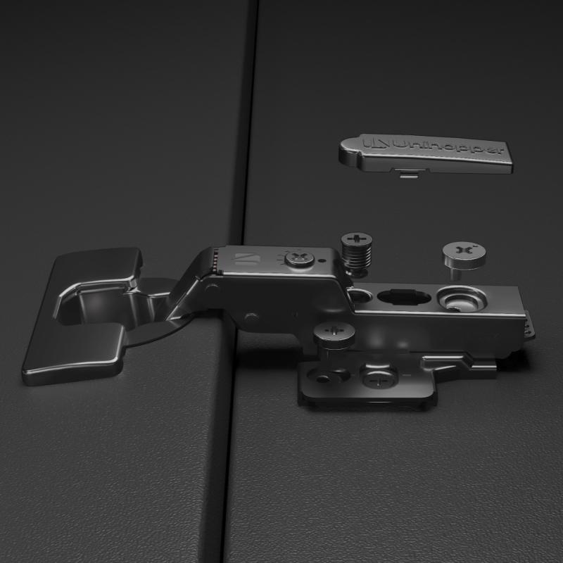 Полунакладная 3D петля UNIHOPPER HUTTON с регулируемым доводчиком, планка H-2, 45мм, с декоративной накладкой, черный никель