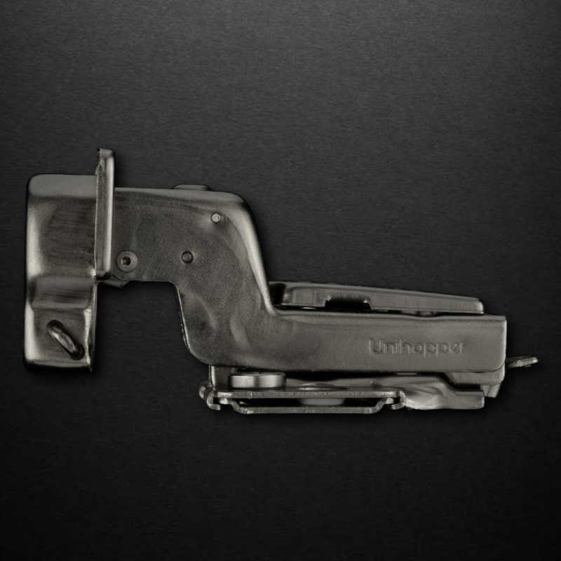 Вкладная 3D петля UNIHOPPER HUTTON с регулируемым доводчиком, 45мм, с декоративной накладкой, черный никель