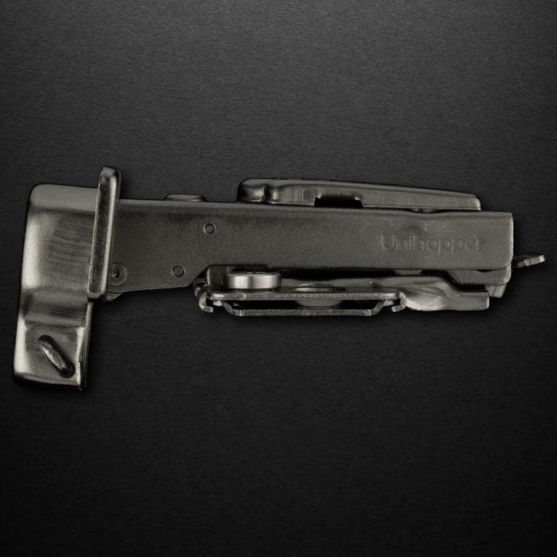 Накладная 3D петля UNIHOPPER HUTTON с регулируемым доводчиком, 45мм, с декоративной накладкой, черный никель