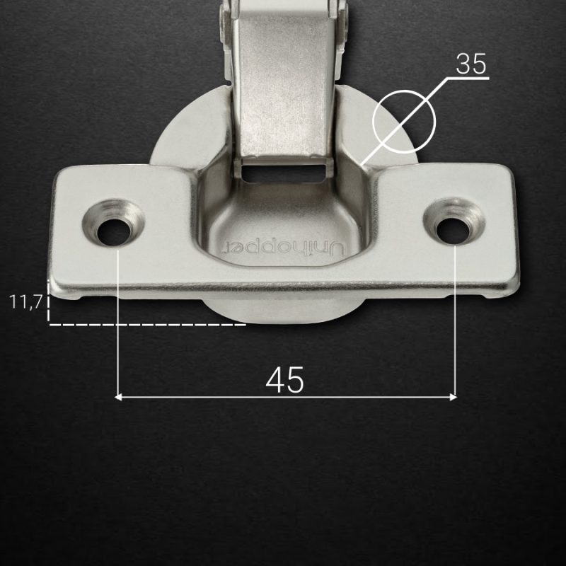 Полунакладная 3D петля UNIHOPPER HUTTON с регулируемым доводчиком, 45мм, с декоративной накладкой, никель