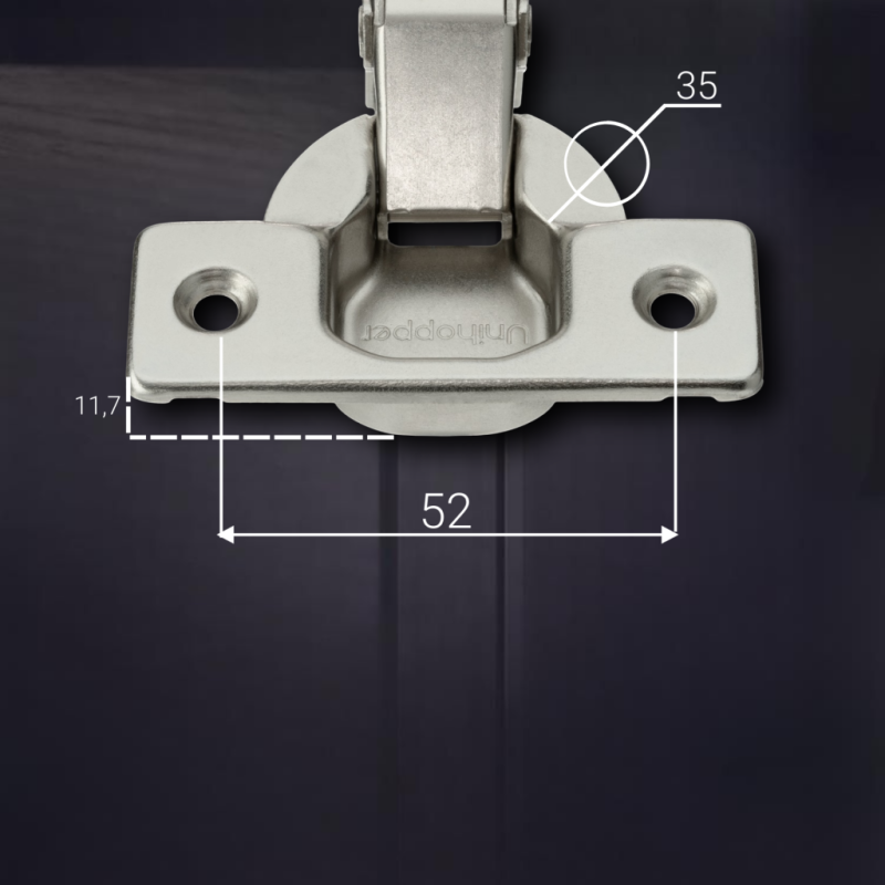 Угловая 90° 3D петля UNIHOPPER для фальшпанели с доводчиком, 52мм, с декоративной накладкой