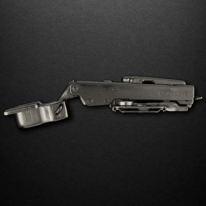 Накладная 3D петля UNIHOPPER HUTTON с регулируемым доводчиком, 45мм, с декоративной накладкой, черный никель